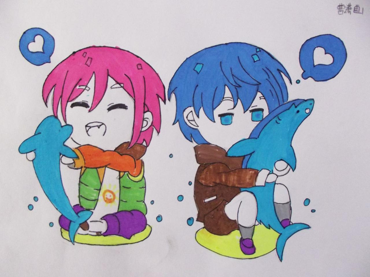 抱着海豚的男孩CP 曹潇画