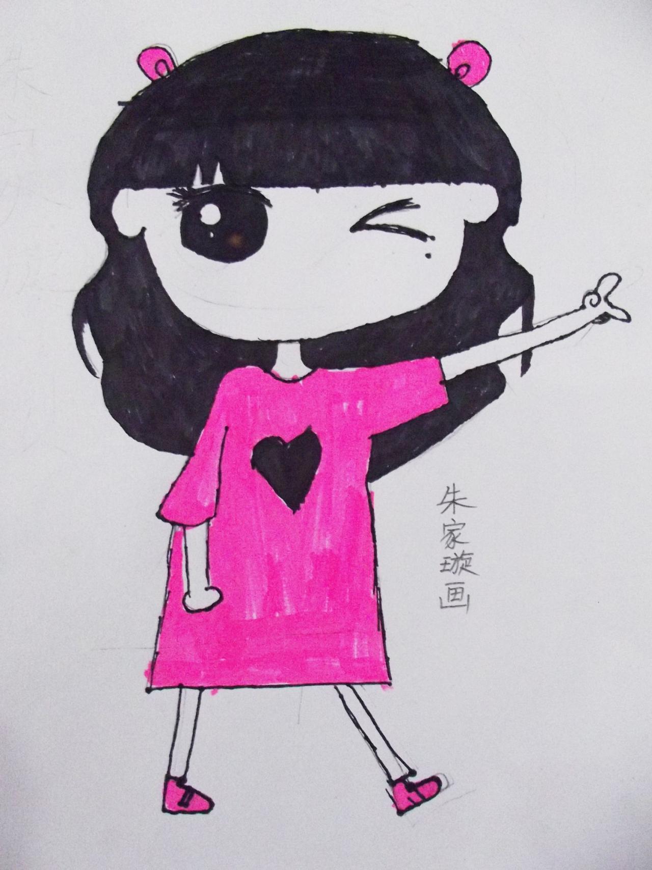 Q版眨眼睛的女孩 朱家璇画