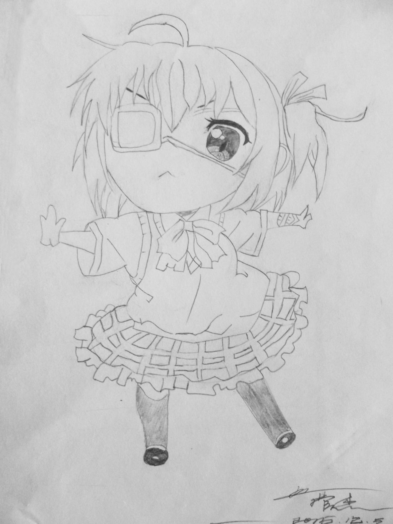 小鸟游六花 线稿 菅杰画