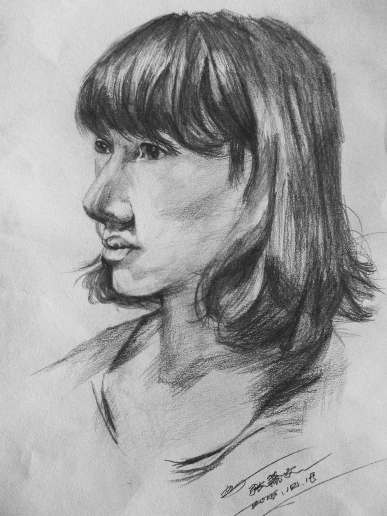 青年女子头像 张萧文画