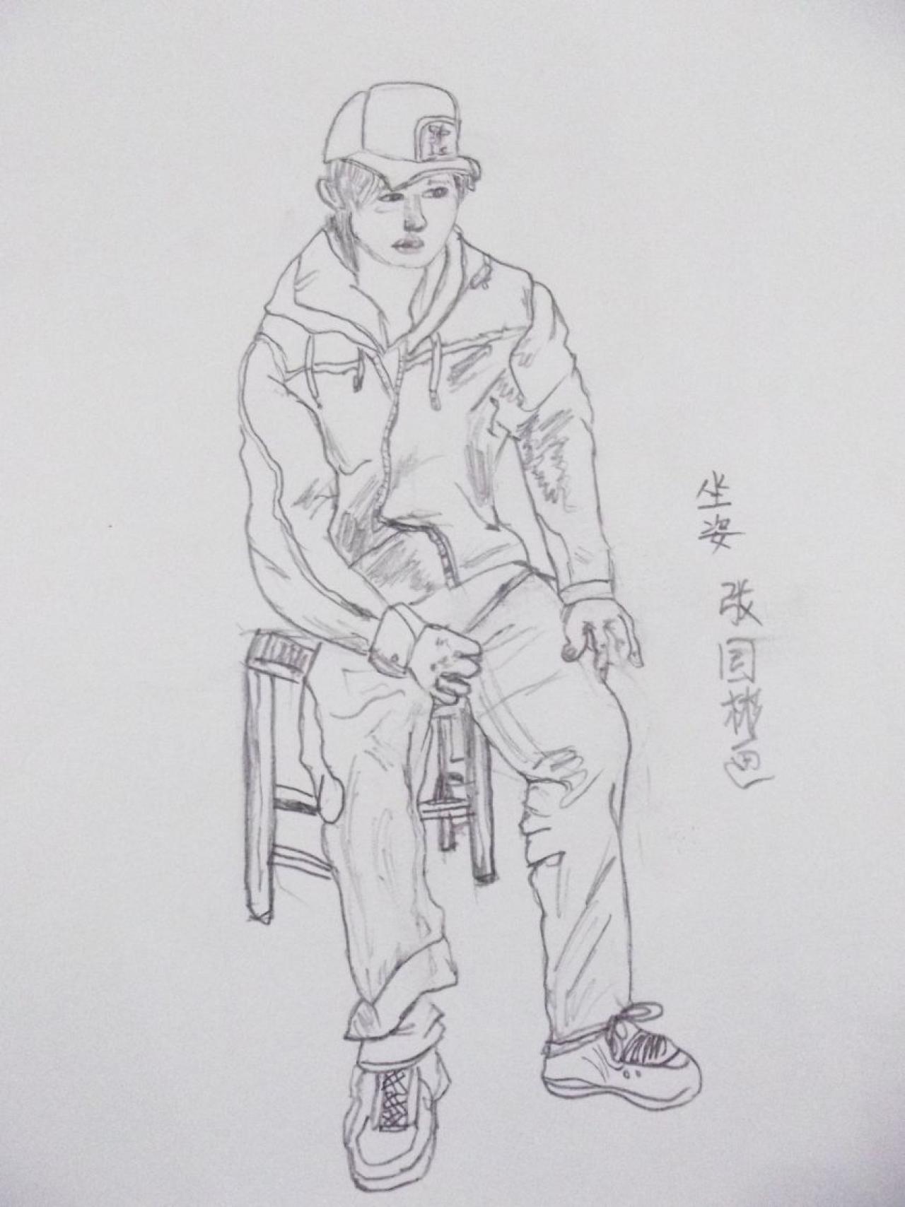 坐在椅子上的青年男子 人物速写 张国彬画