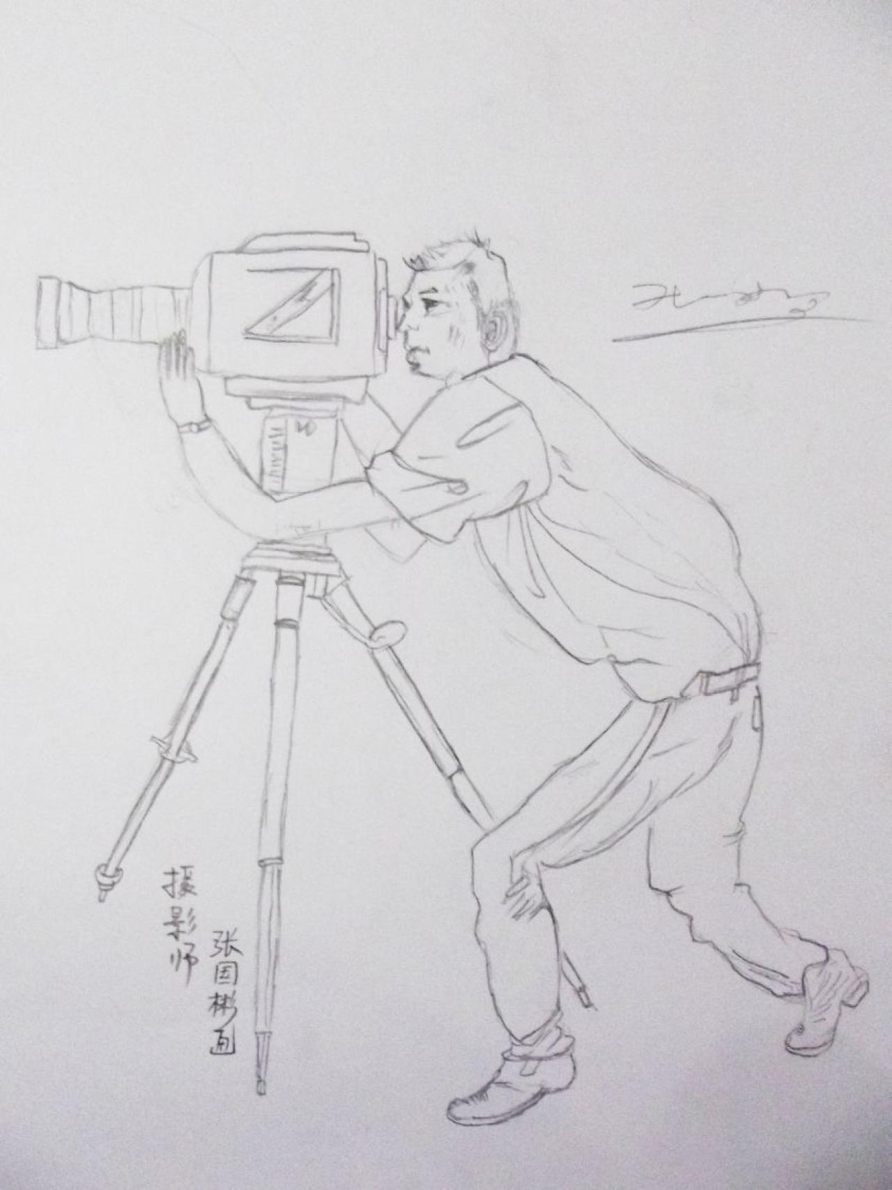 摄影师 青年男子 人物速写 张国彬画