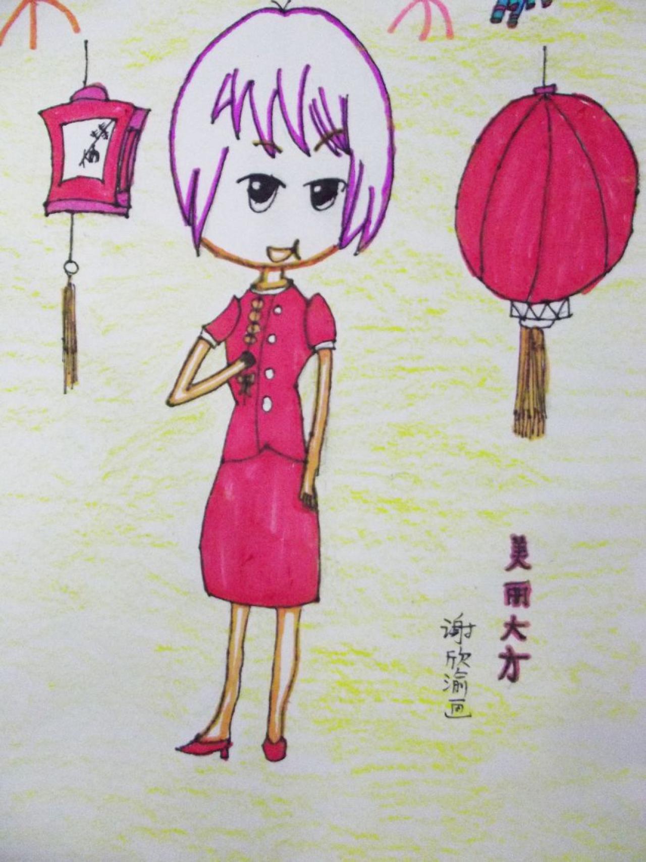 美丽大方的青年女子 谢欣渝画