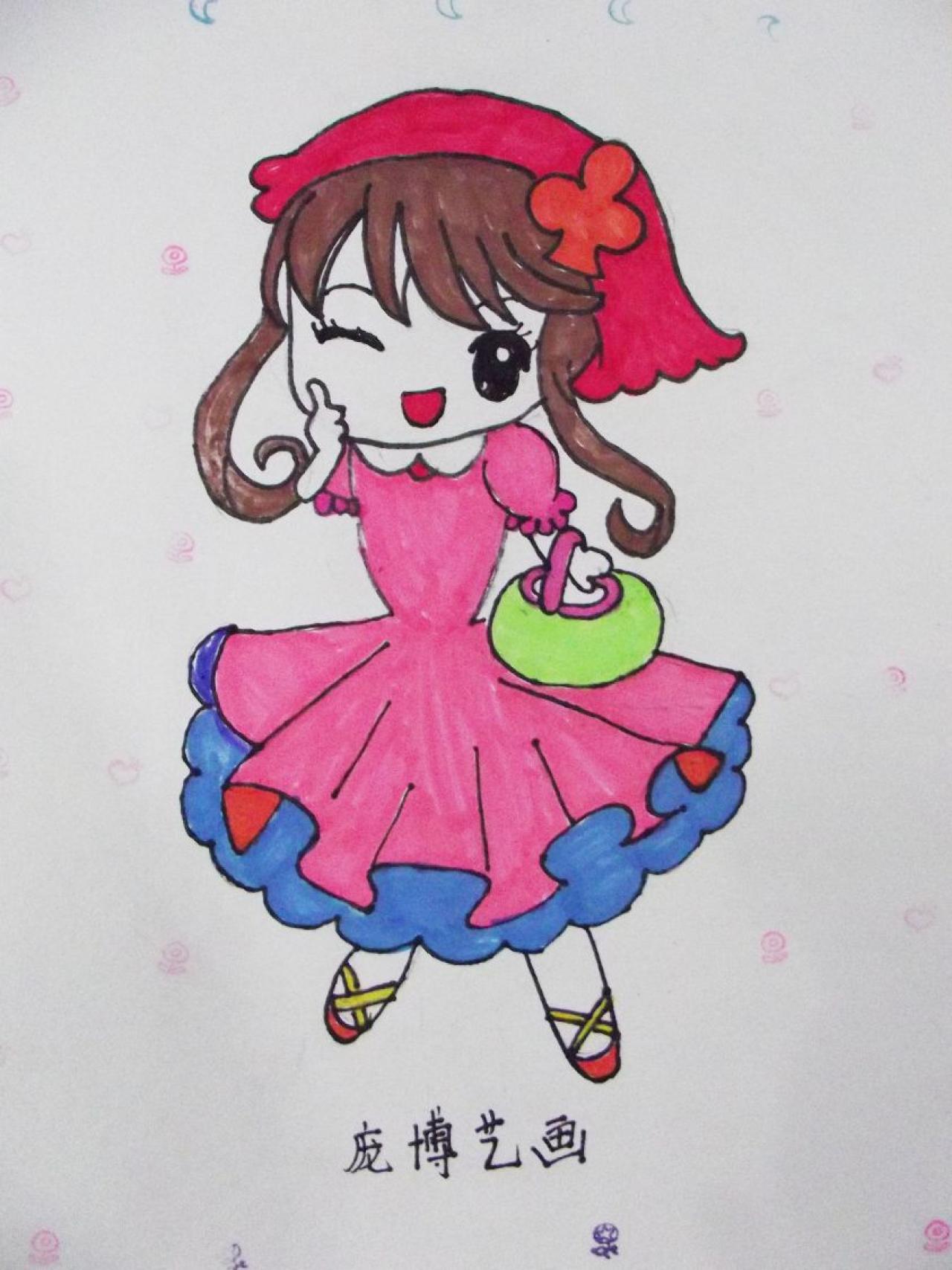 提着篮子的Q版女孩 庞博艺画