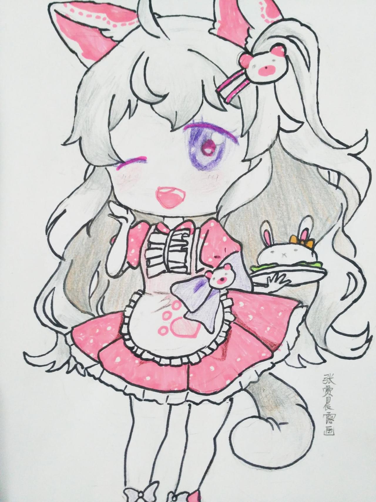 Q版兔耳小女孩 张贾晨露画