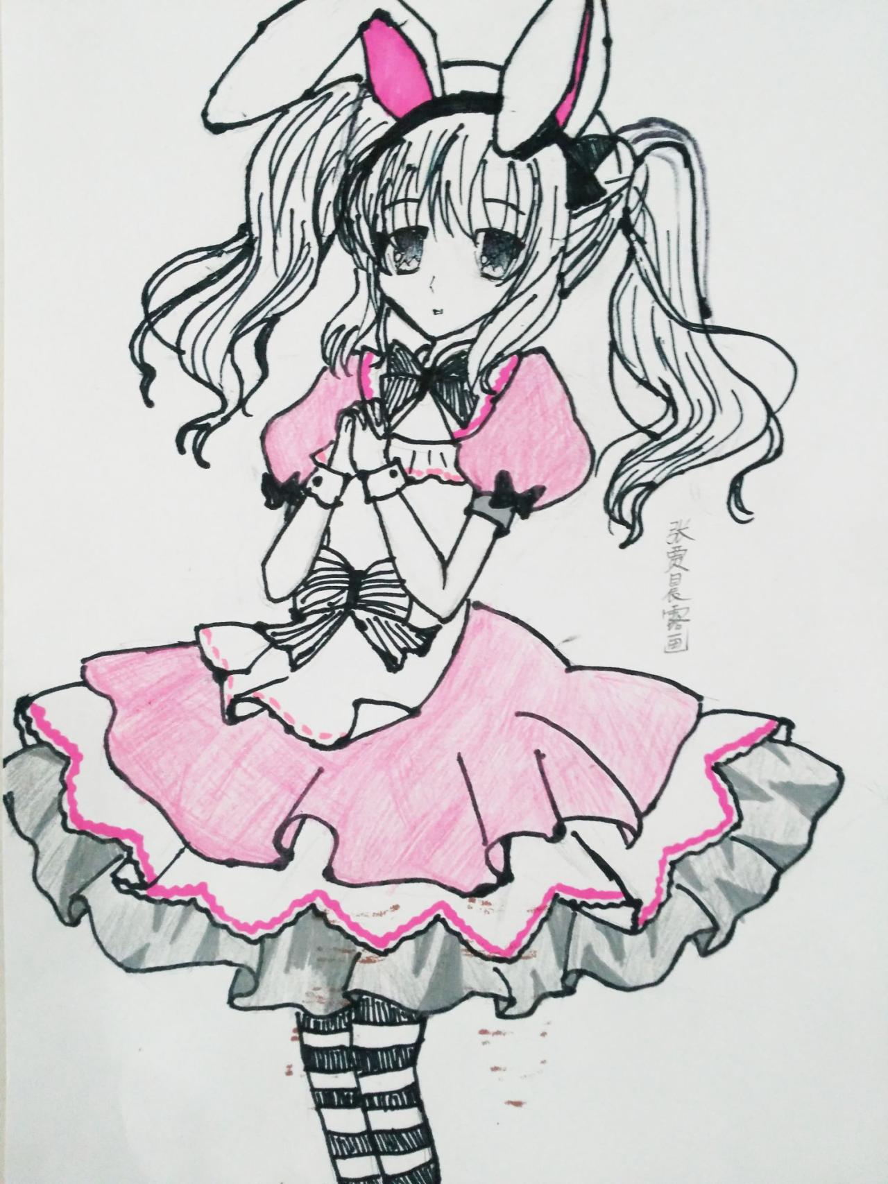 兔耳少女 张贾晨露画