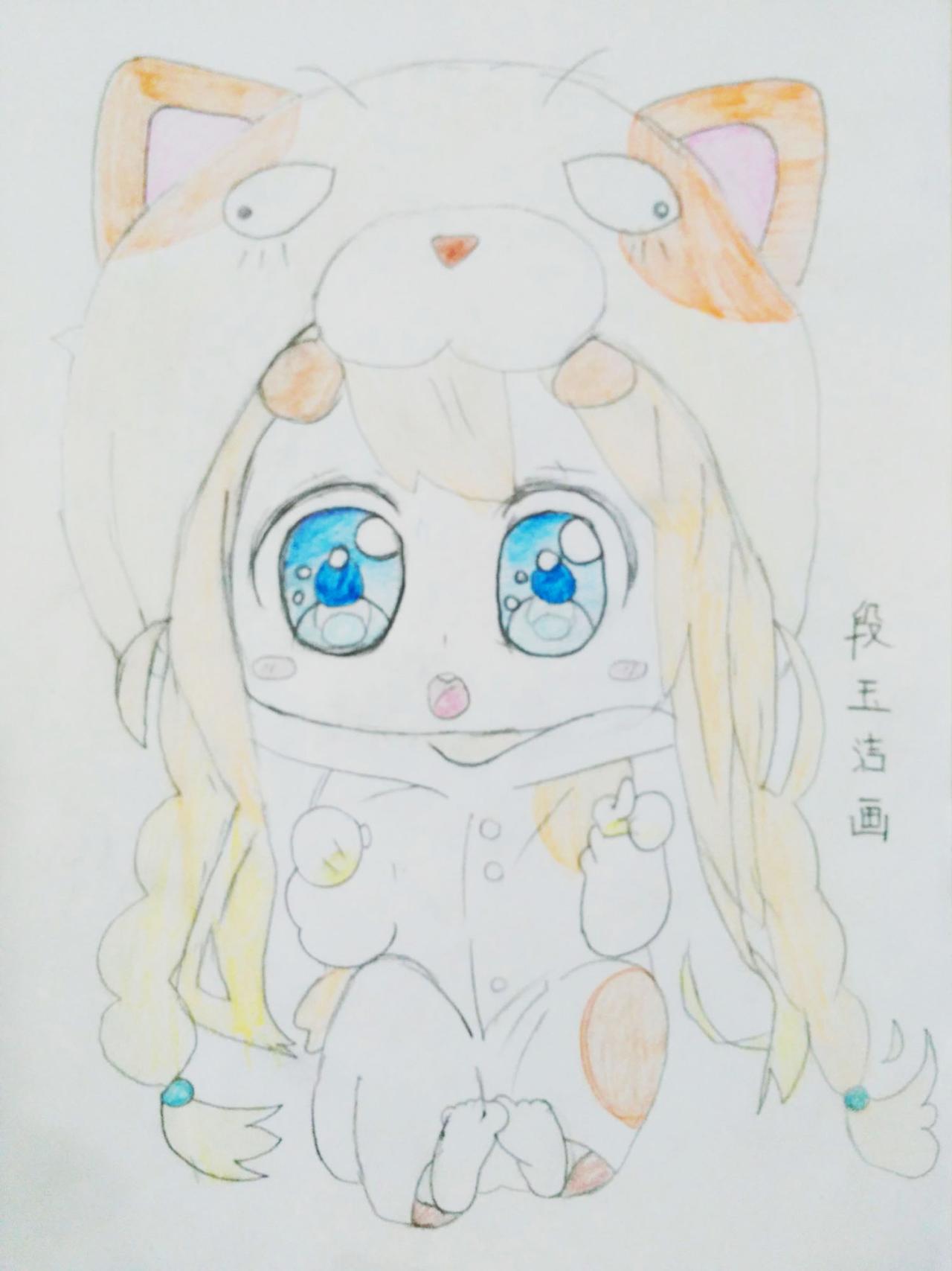 Q版穿着老虎睡衣的小女孩 段玉洁画