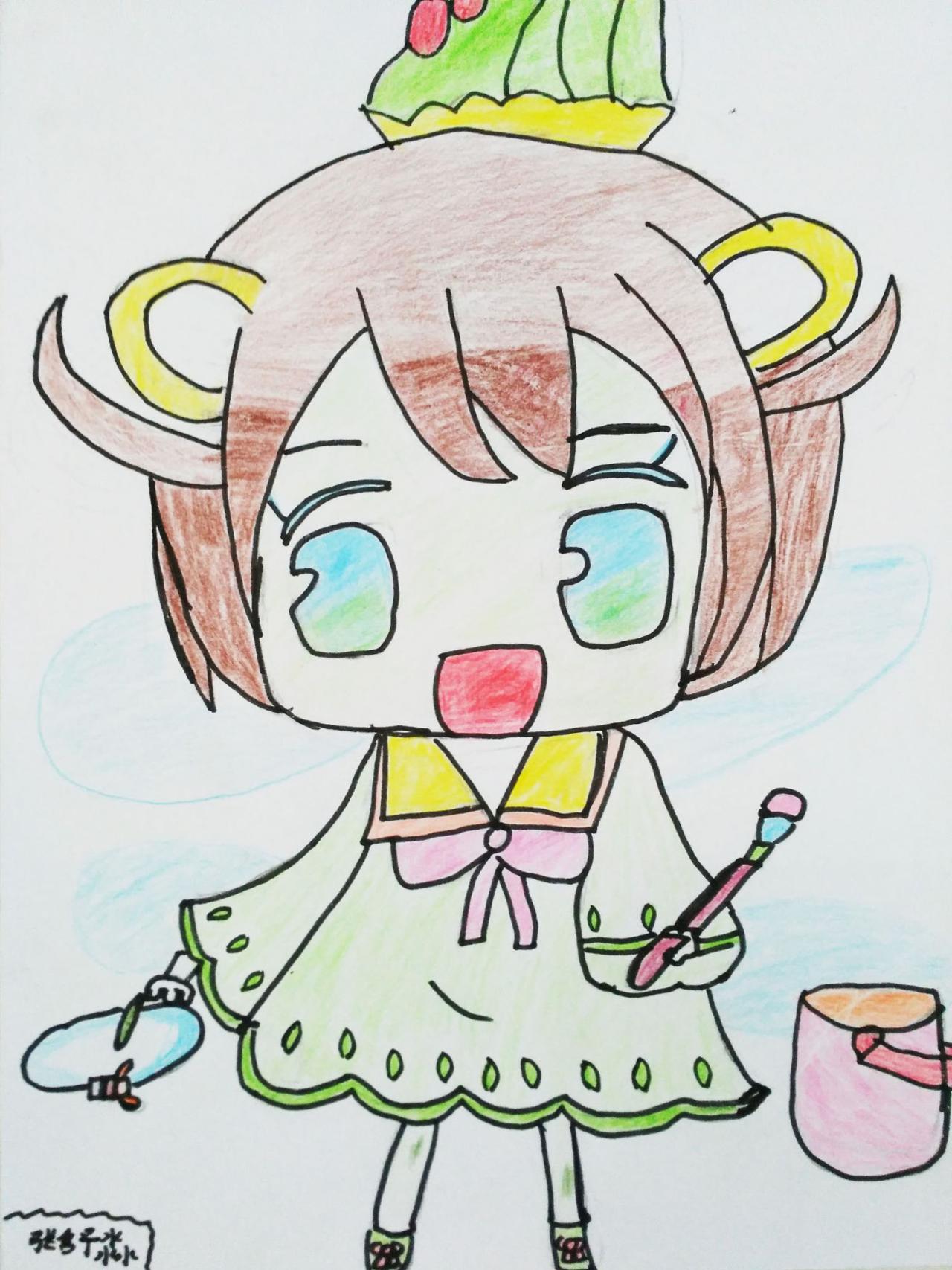 Q版的画画的小女孩 张舒淼画