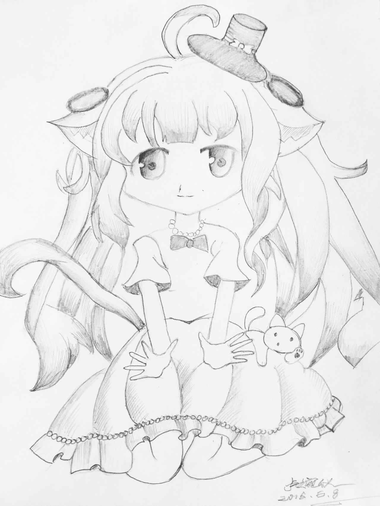 猫耳少女 线稿 卢婉仪画