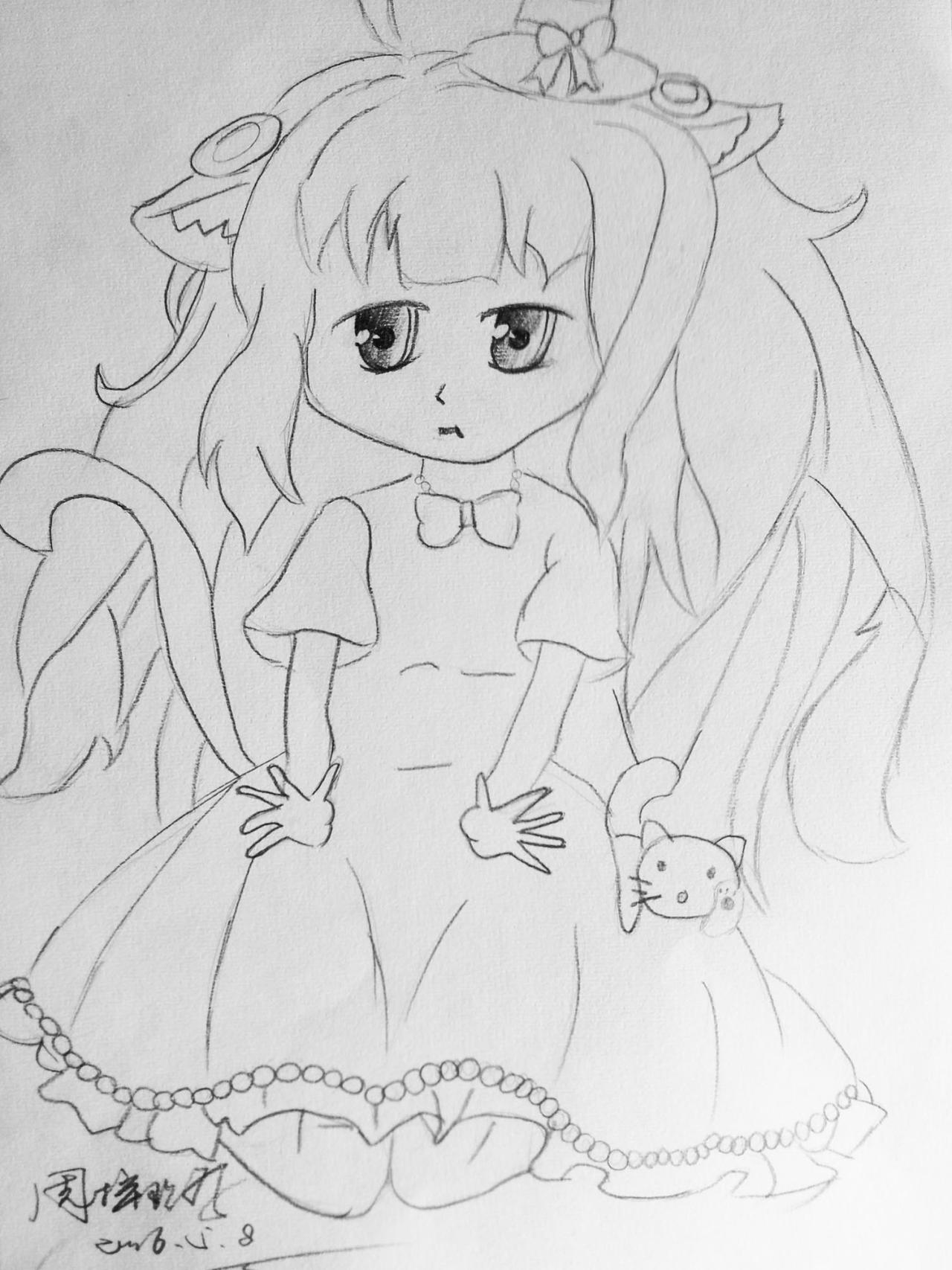 猫耳少女 线稿 周梓路画