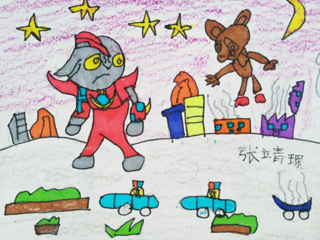 奥特曼大战小怪兽 张靖琛画