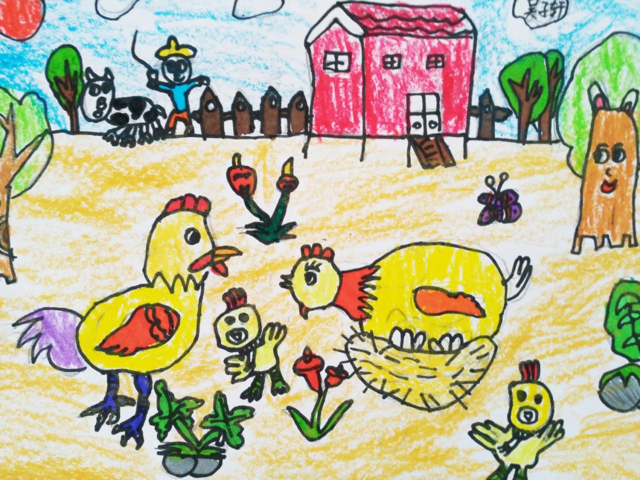 公鸡和小鸡 吴子轩画