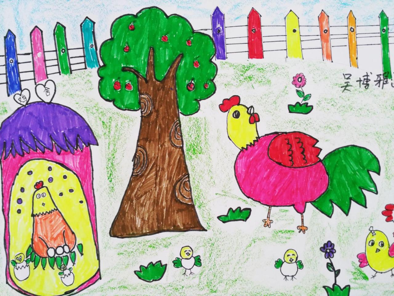 公鸡和小鸡 吴博雅画