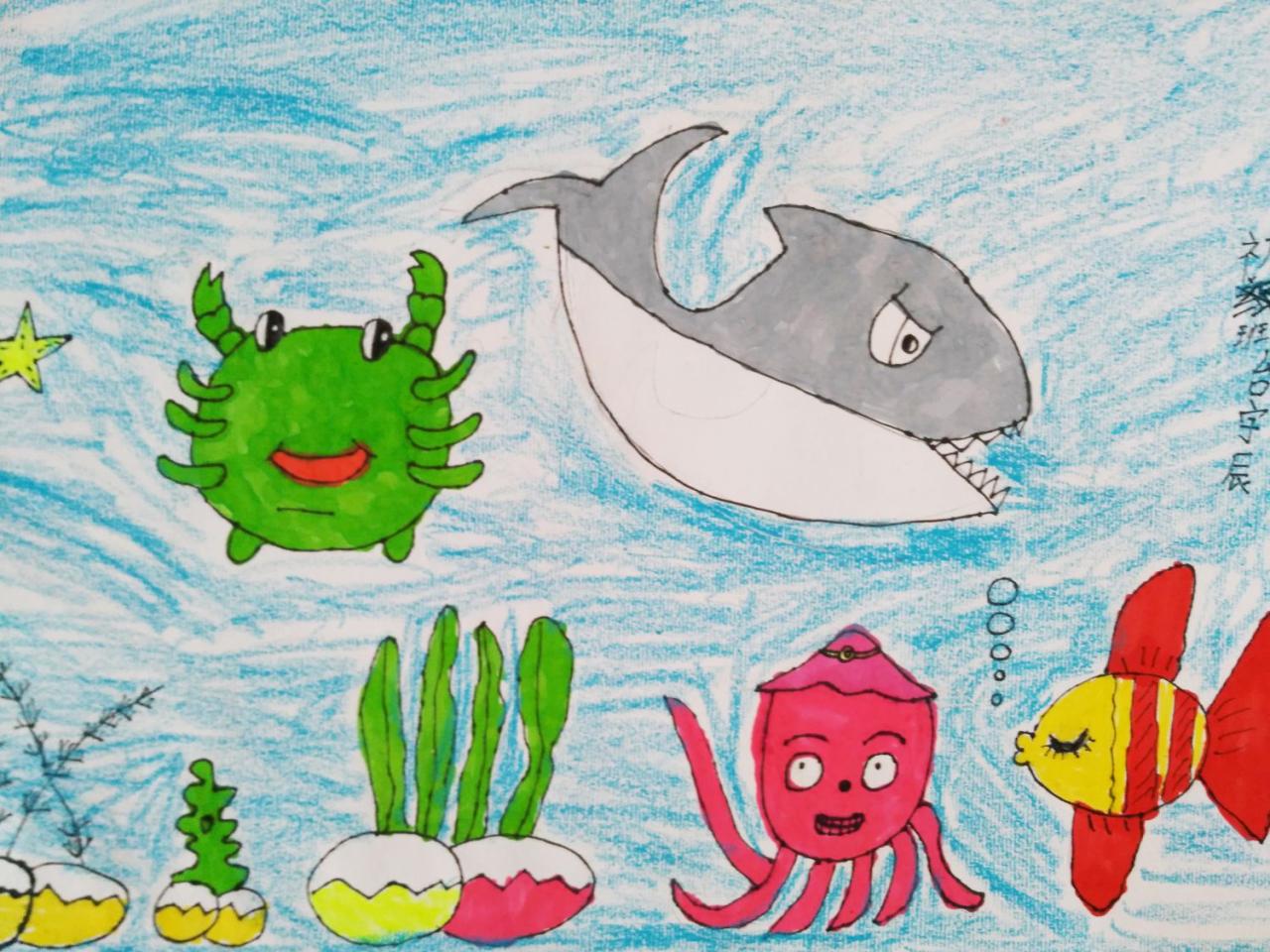 螃蟹 鲨鱼 章鱼 金鱼 台宇辰画