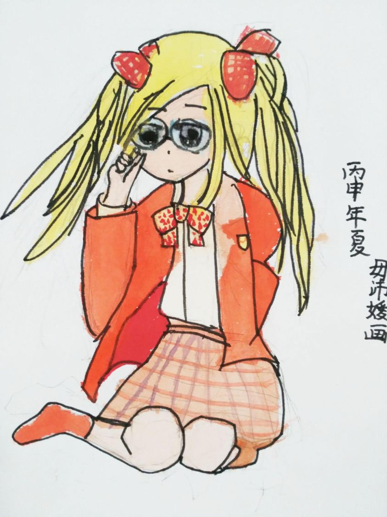 戴眼镜的小女孩 毋沛媛画