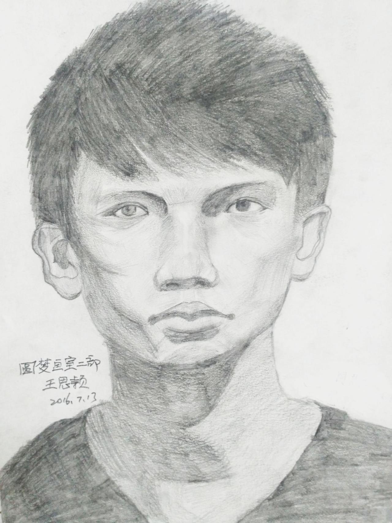 男青年正脸 人物头像 王思颖画