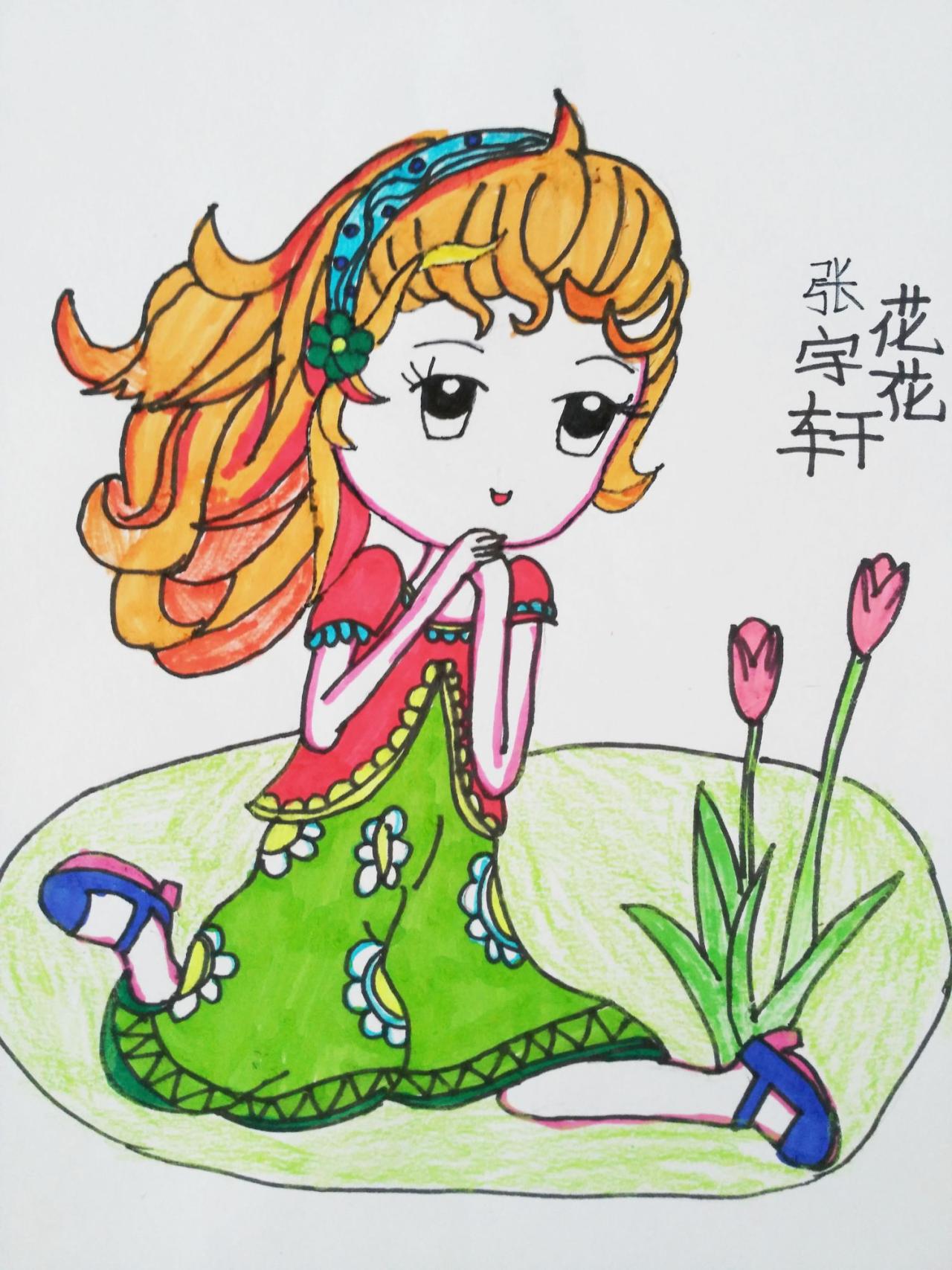 祈祷的Q版动漫女孩 张宇轩画