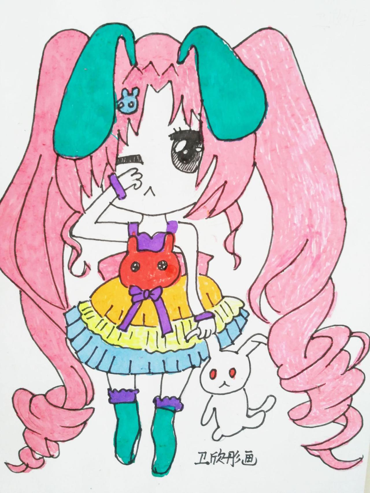 兔耳朵Q版动漫女孩 卫欣彤画