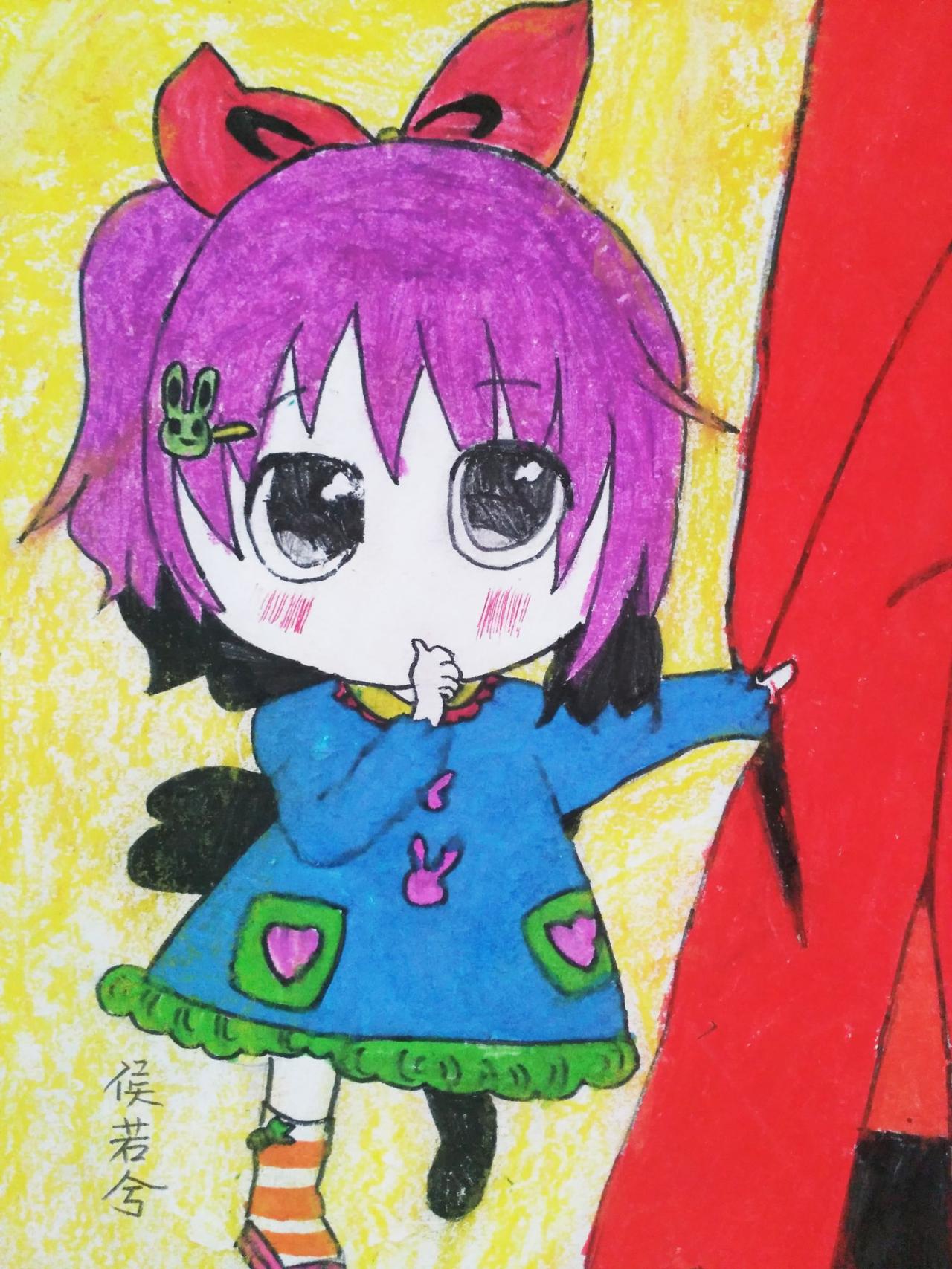 害羞的小女孩 侯若兮画