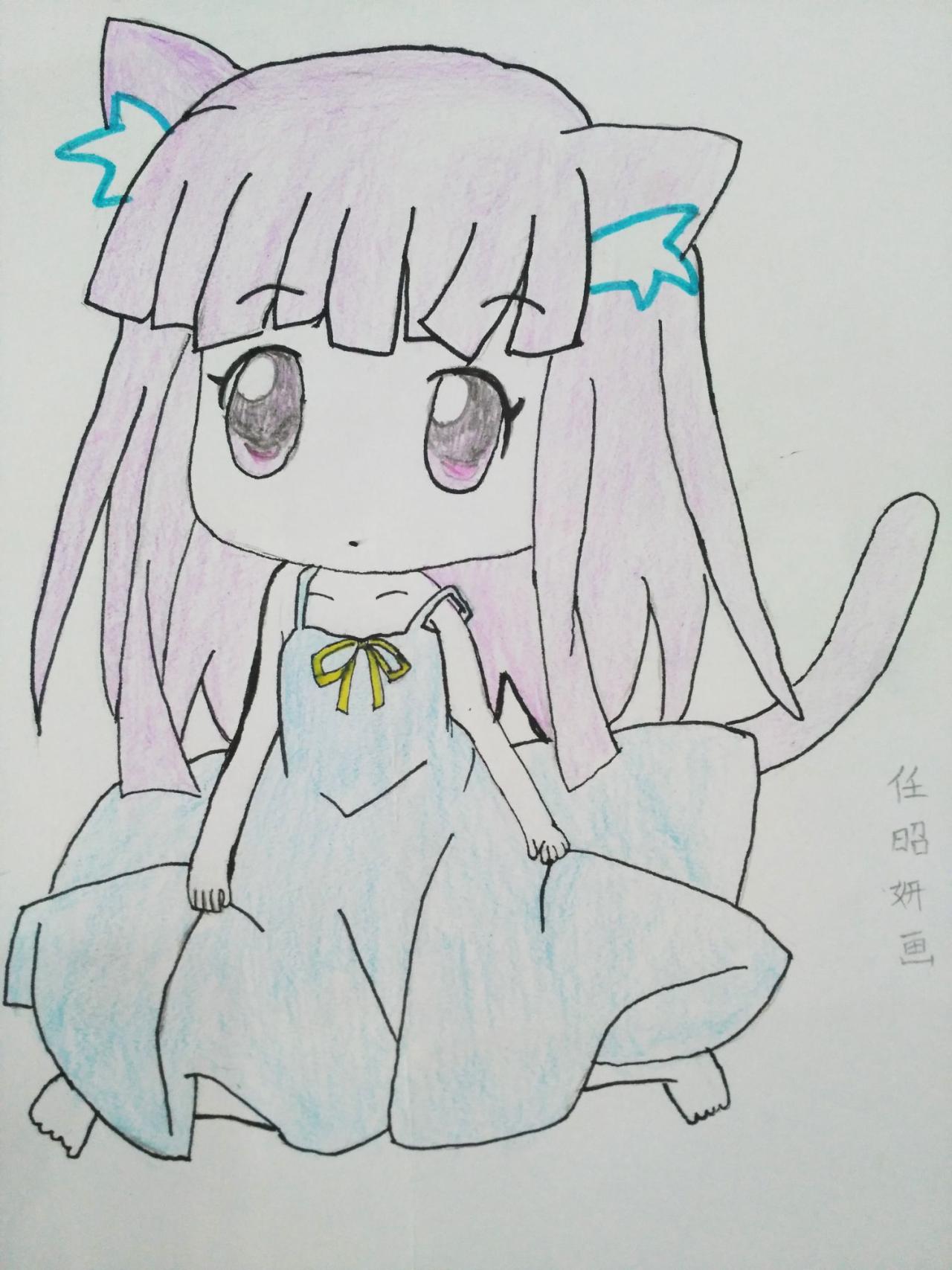 猫尾巴小女孩 任昭妍画