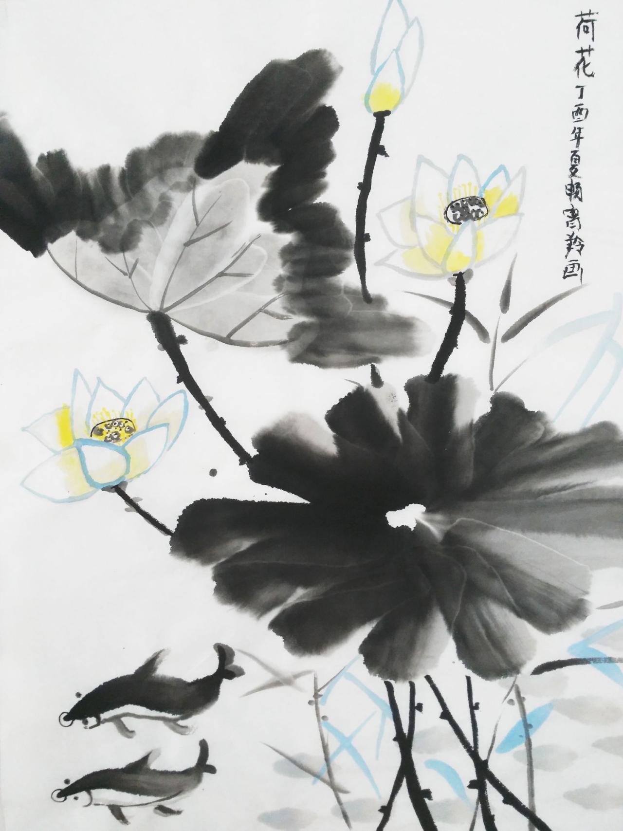 国画 荷花 畅宵羚画