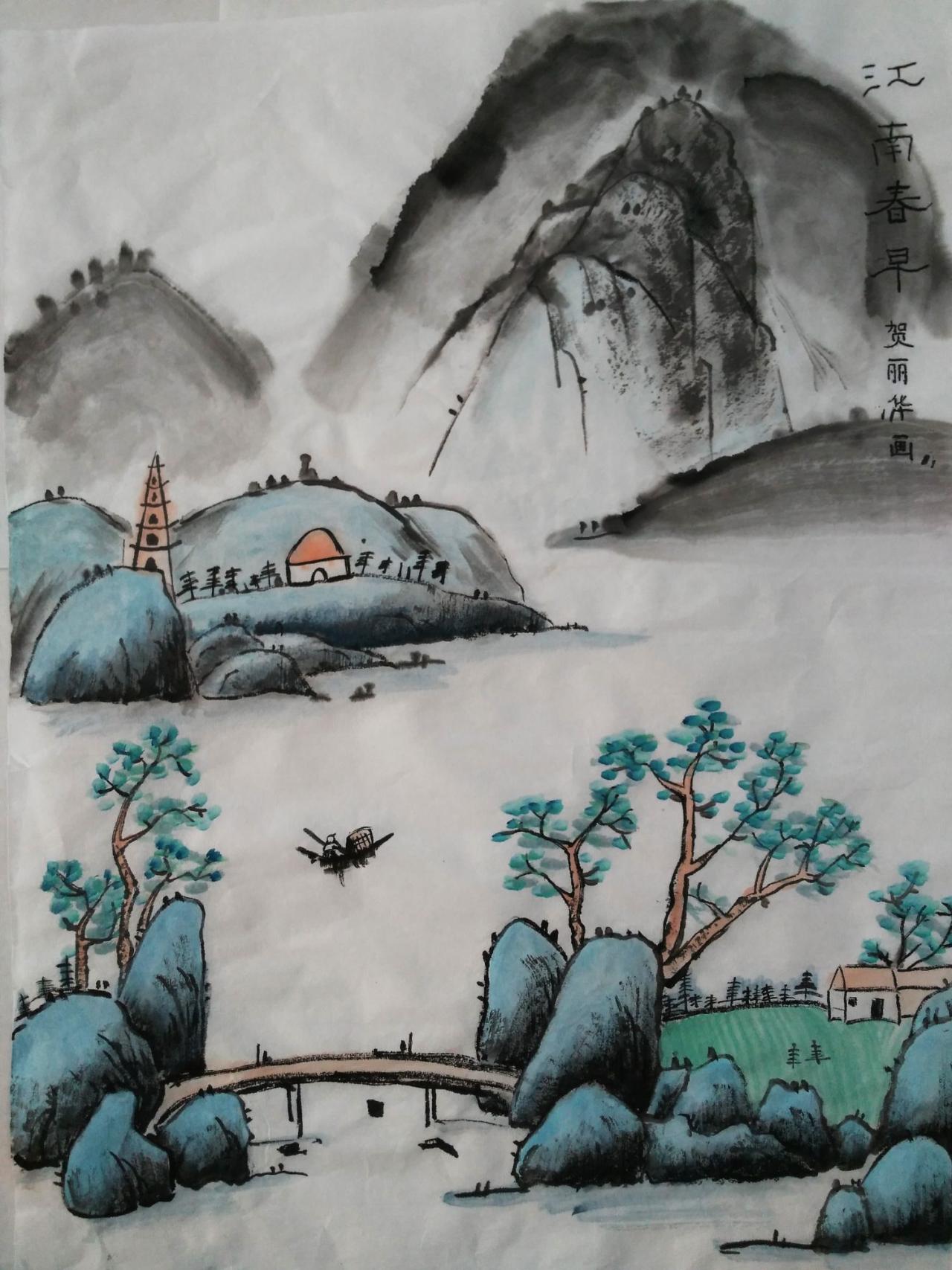 国画 江南春早 贺丽华画