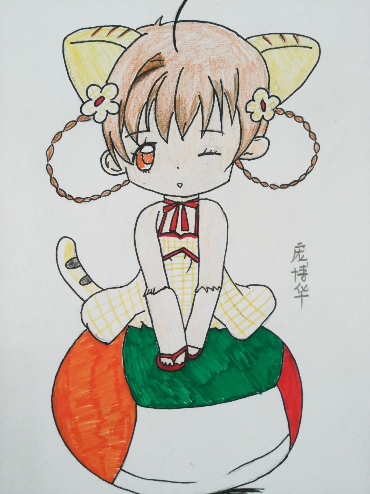 猫尾巴小女孩 庞博华画