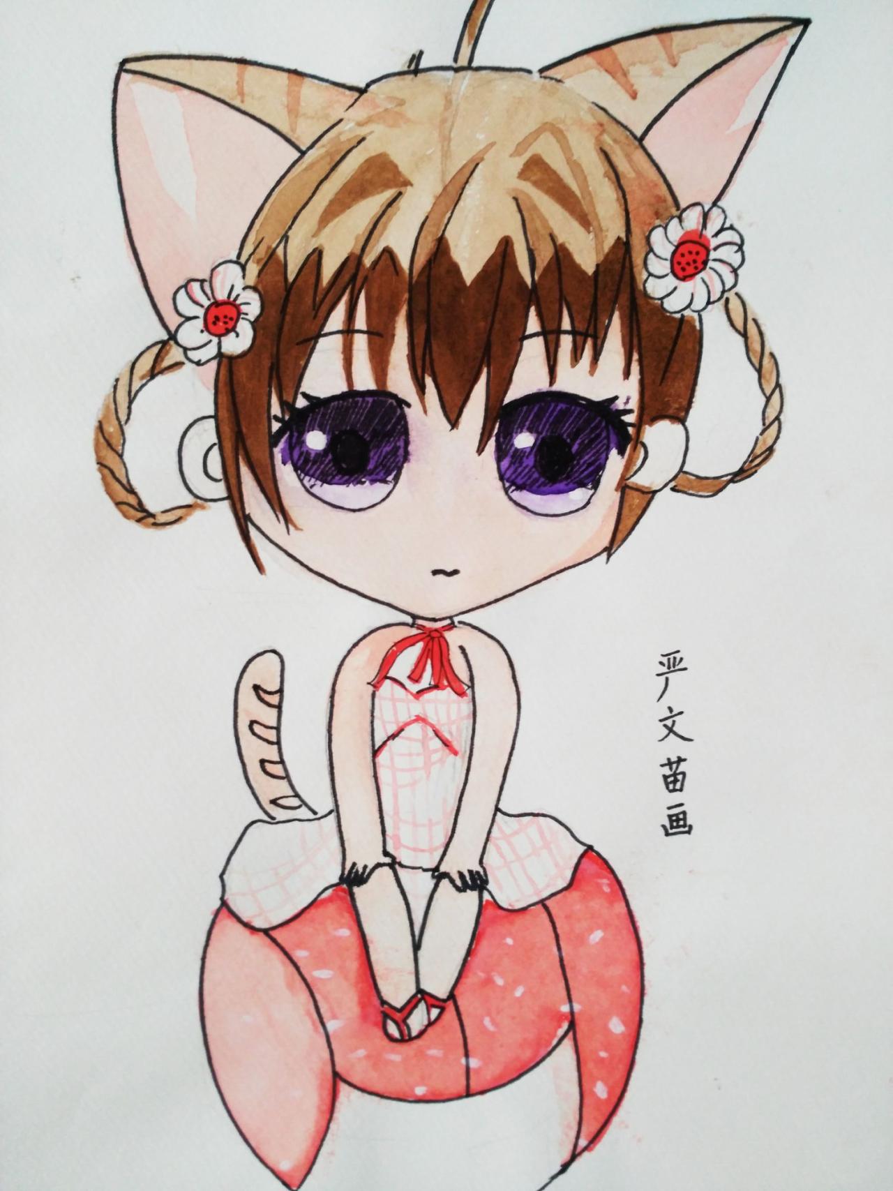 猫耳小女孩 严文苗画