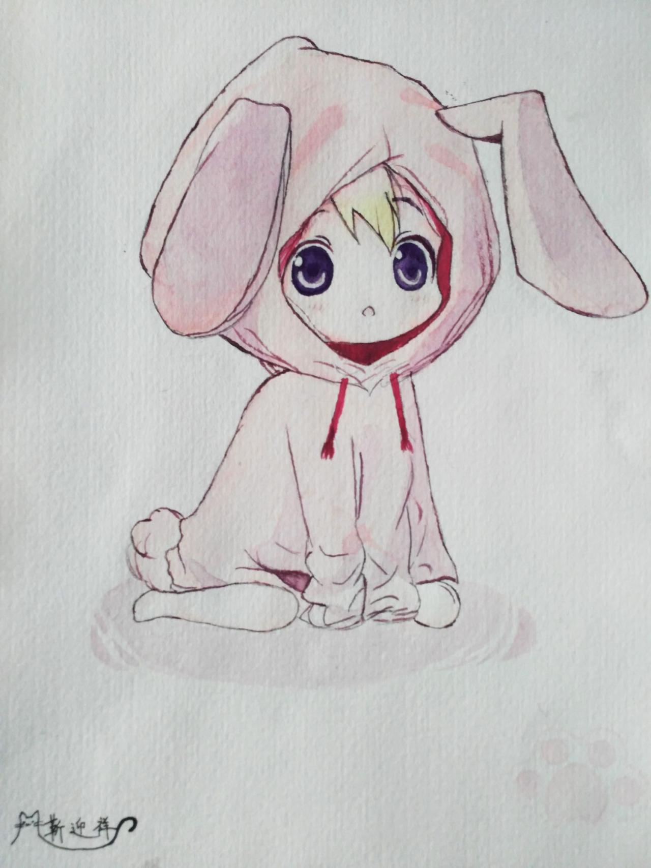 兔耳小女孩 靳迎祥画
