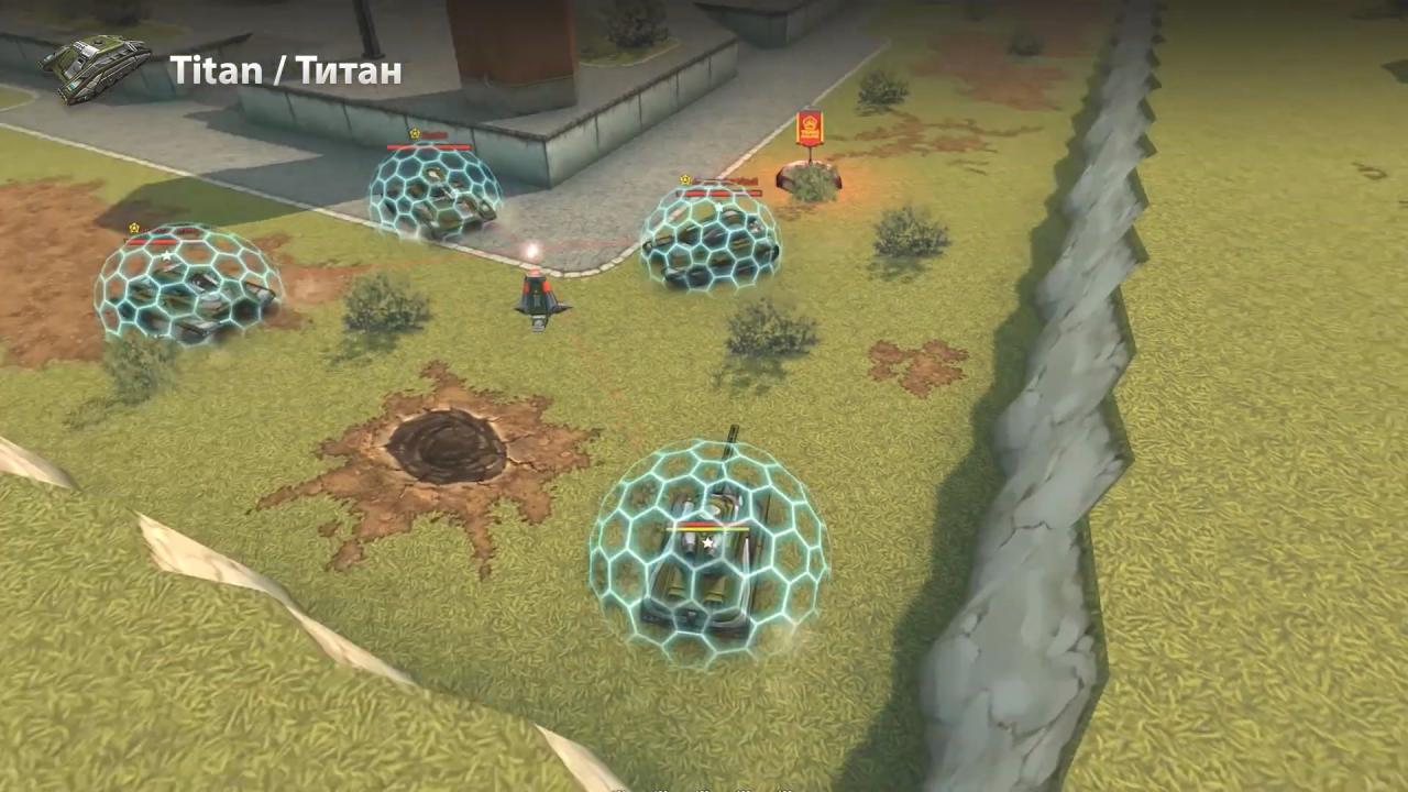 泰坦重甲展开磁力护盾，减少友军坦克所受伤害，并回复它们的血量