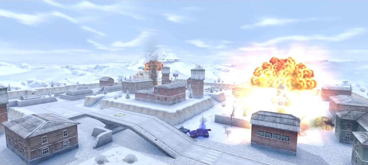 3D坦克新年地图多个金水晶落地后，升起的蘑菇云