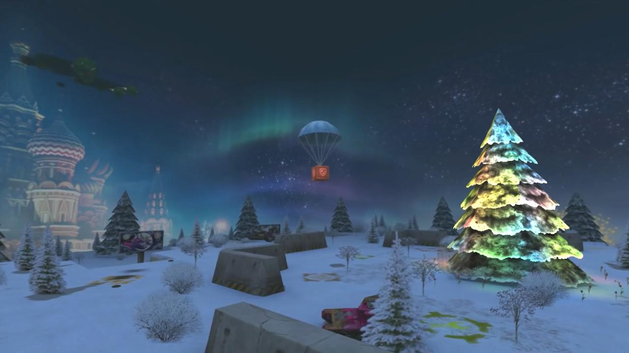 3D坦克2019年新年地图中的圣诞树装饰和圣诞树金水晶