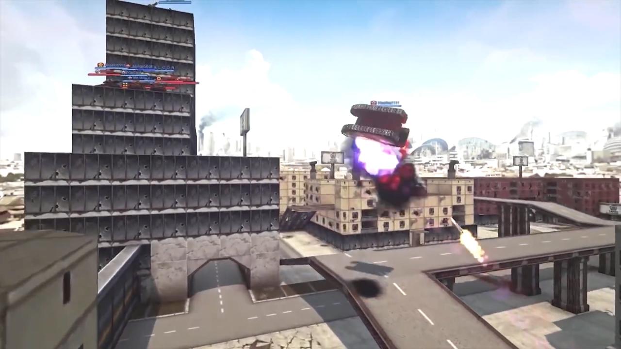 3D坦克在未来世界地图飞上摩天大楼特技展示