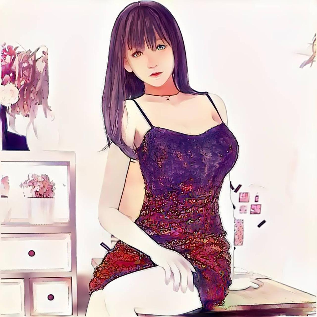 坐在饭桌上的实体娃娃 正面 水彩画