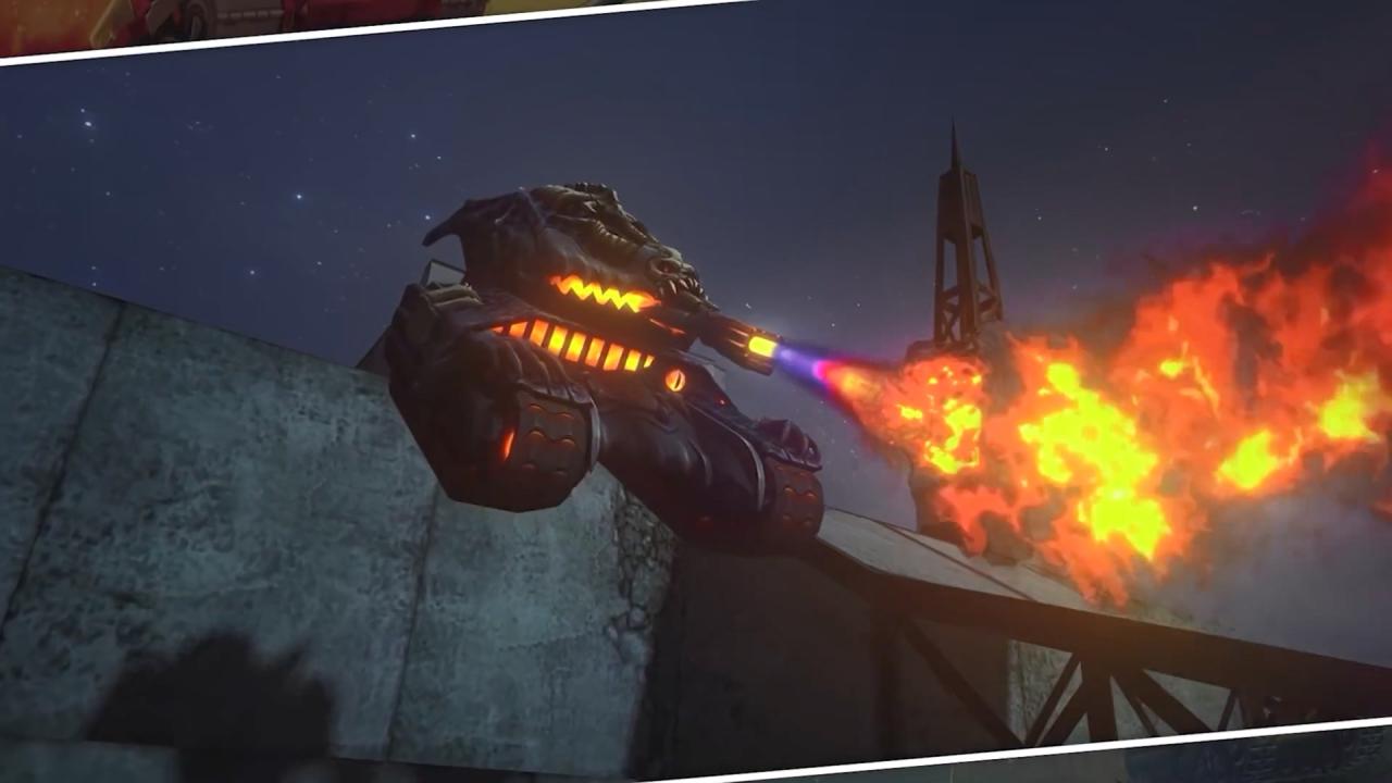 3D坦克火焰炮黄蜂的新款恶魔皮肤在寂静地图夜景模式的喷射效果