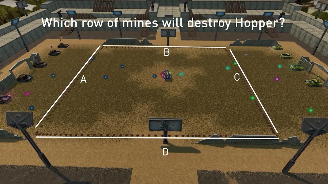 霍珀坦克将在哪一行的地雷被击毁？