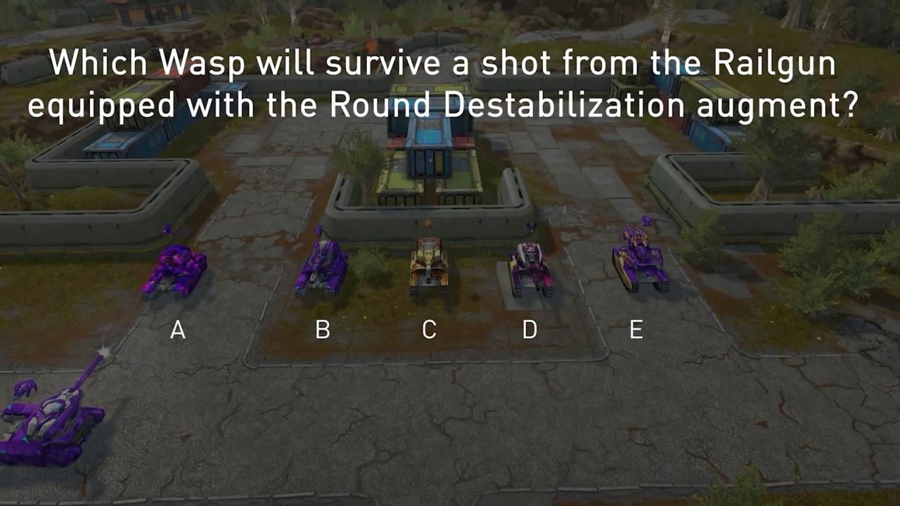 3D坦克每周猜猜看问题:哪辆黄蜂能在装备了圆形不稳定增强参数的激光炮射击下幸存 ?