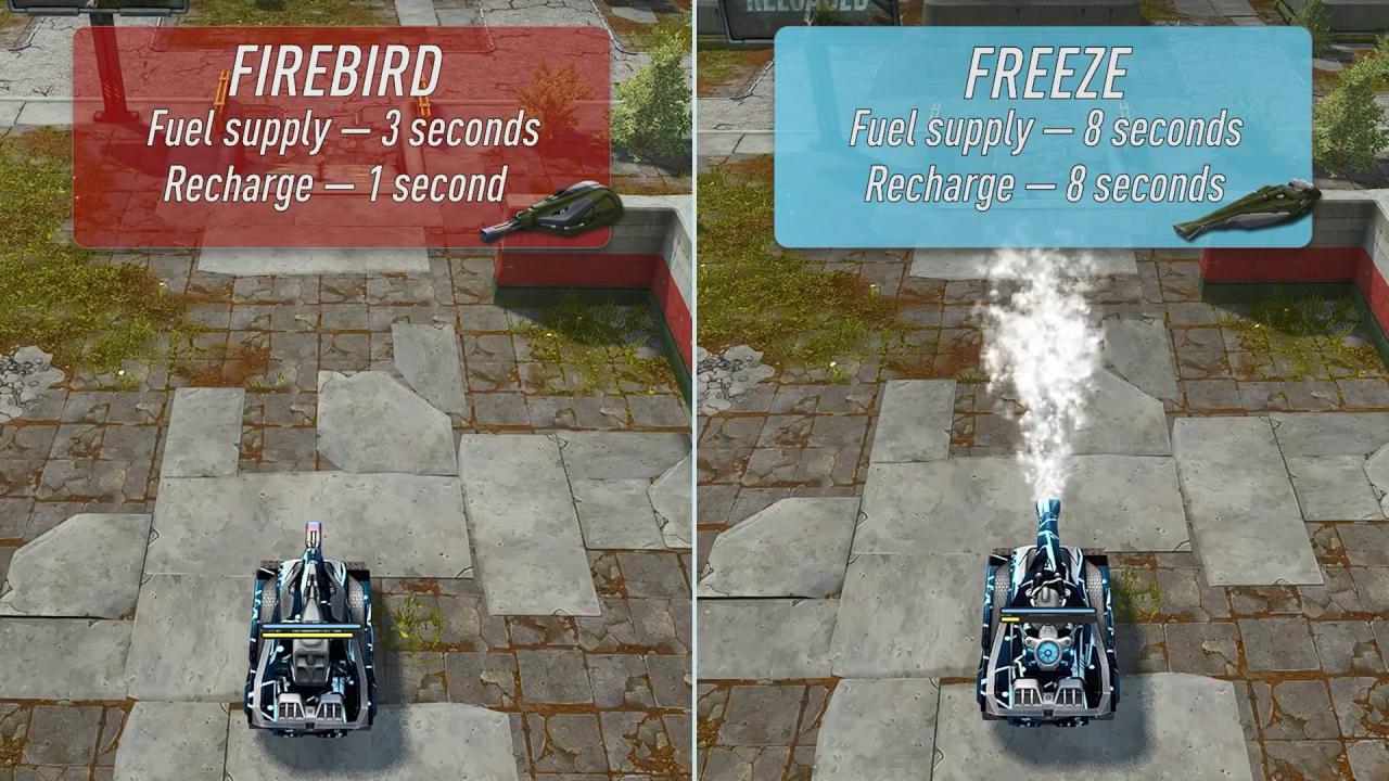 3D坦克火焰炮射击完毕需要3秒,炮弹重装只需1秒。冰风暴射击完毕和炮弹重装都需要8秒