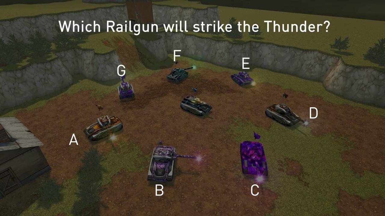 3D坦克猜猜看哪辆激光炮会被雷暴炮击中？