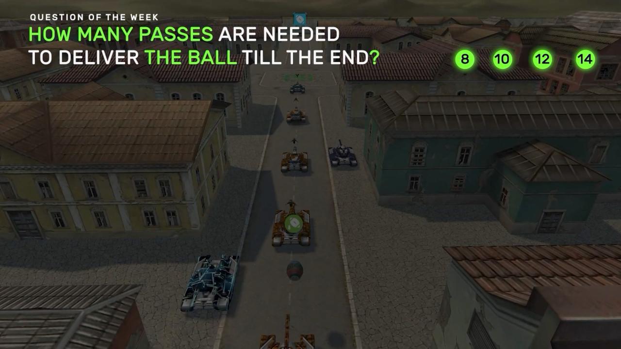 3D坦克每周猜猜看问题：需要多少次传球才能将球传到最后？