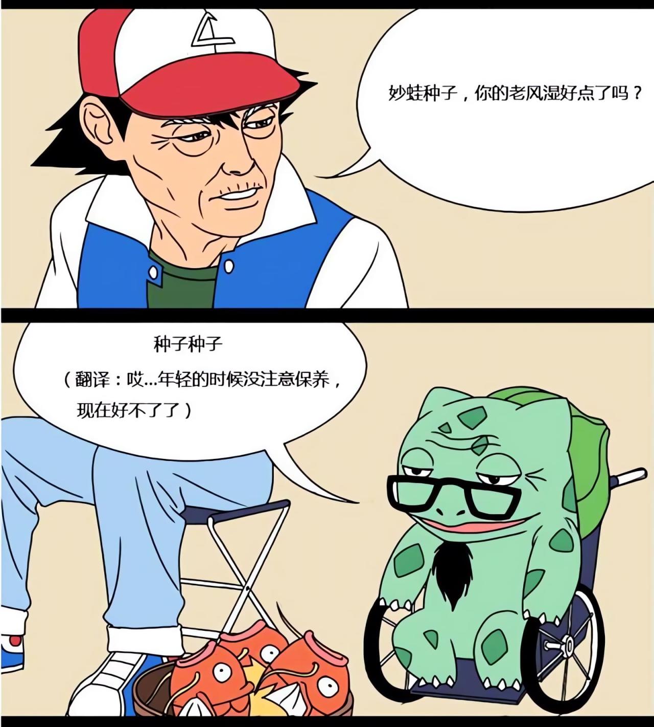 妙蛙种子年轻没注意保养，由于风湿，现在只能坐在轮椅上