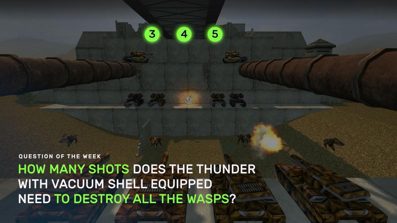 3D坦克每周猜猜看：装备了“真空炮弹”的雷暴炮需要多少炮能击毁所有黄蜂？