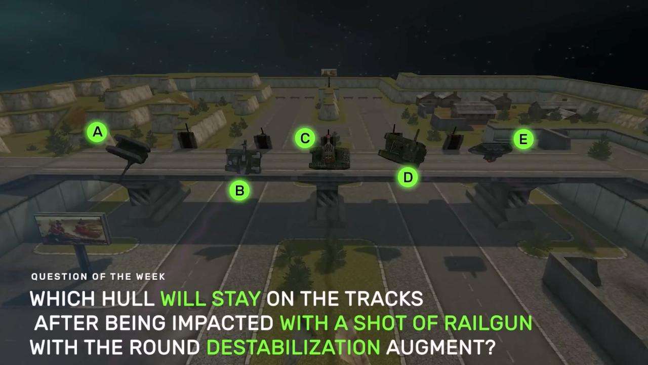 3D坦克每周猜猜看问题：当被装备了“不稳定圆”参数的激光炮击中后，哪辆底盘将留在轨道？