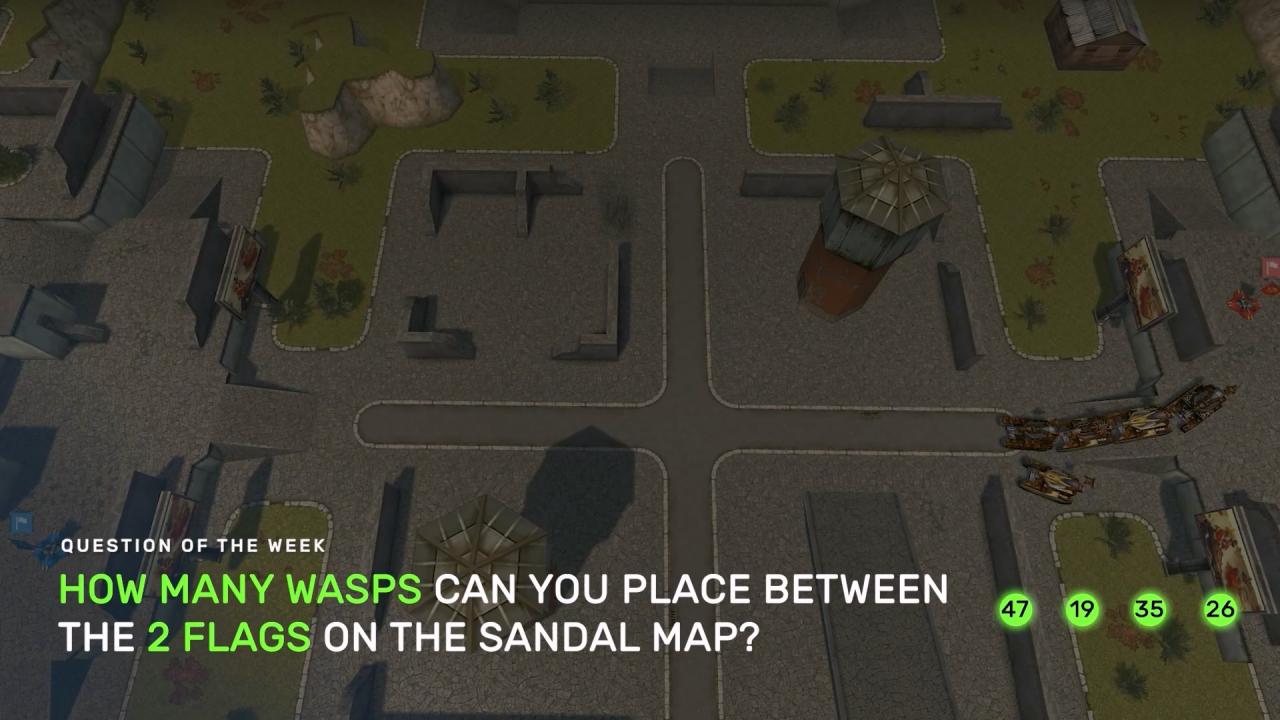 3D坦克每周猜猜看问题:在演练场两处旗帜之间,你可以放置多少辆黄蜂?
