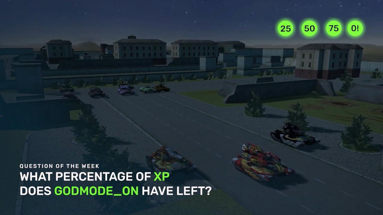 3D坦克每周猜猜看问题：GODMODE_ON 还剩下多少经验值？
